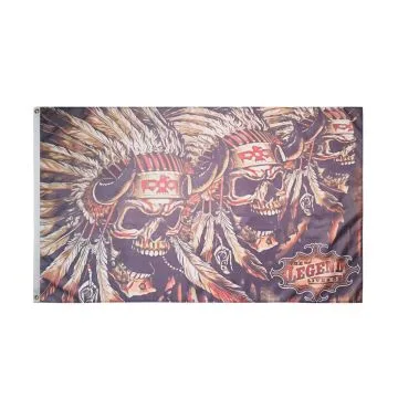 DRAPEAU TÊTE DE MORT AVEC INDIENS 150x90cm - DRAPEAU PIRATE INDIEN 90 x 150 cm - DRAPEAUX
