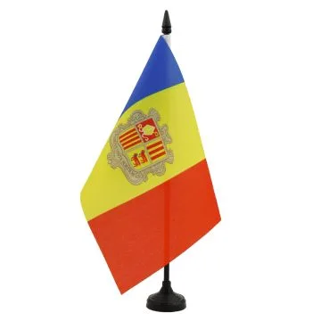 DRAPEAU DE TABLE ANDORRE 21x14cm - PETIT DRAPEAUX DE BUREAU ANDORRAN 14 x 21 cm