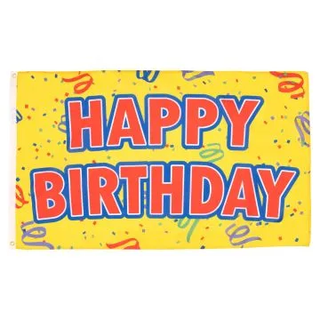 DRAPEAU JOYEUX ANNIVERSAIRE JAUNE 150x90cm - DRAPEAU HAPPY BIRTHDAY 90 x 150 cm - DRAPEAUX