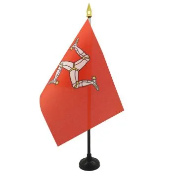 DRAPEAU DE TABLE ILE DE MAN 15x10cm - PETIT DRAPEAUX DE BUREAU ANGLAIS 10 x 15 cm pointe dorée