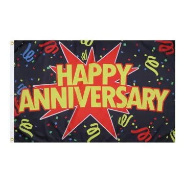 DRAPEAU JOYEUX ANNIVERSAIRE NOIR 150x90cm - DRAPEAU HAPPY BIRTHDAY 90 x 150 cm - DRAPEAUX