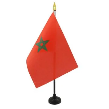 DRAPEAU DE TABLE MAROC 15x10cm - PETIT DRAPEAUX DE BUREAU MAROCAIN 10 x 15 cm pointe dorée