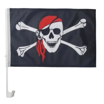 Drapeau de voiture Pirate foulard rouge 45x30cm - Carflag corsaire avec bandana 30 x 45 cm