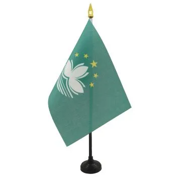 DRAPEAU DE TABLE MACAO 15x10cm - PETIT DRAPEAUX DE BUREAU CHINOIS 10 x 15 cm pointe dorée