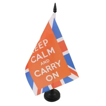 DRAPEAU DE TABLE KEEP CALM AND CARRY ON 21x14cm - PETIT DRAPEAUX DE BUREAU ANGLAIS - ROYAUME-UNI - UK 14 x 21 cm