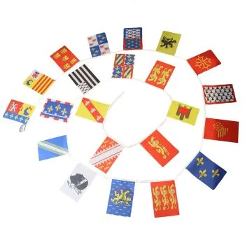 GUIRLANDE 8 mètres 27 DRAPEAUX 27 RÉGIONS FRANCE 21x15 cm - DRAPEAU RÉGIONS FRANÇAISES AVEC DOM 15 x 21 cm