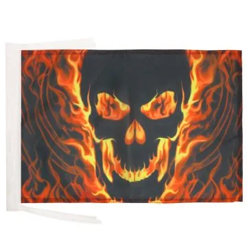 DRAPEAU TÊTE DE MORT AVEC FEU 45x30cm - PAVILLON PIRATE 30 x 45 cm haute qualité
