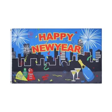 DRAPEAU BONNE ANNÉE VILLE 150x90cm - DRAPEAU HAPPY NEW YEAR - NOUVEL AN 90 x 150 cm - DRAPEAUX