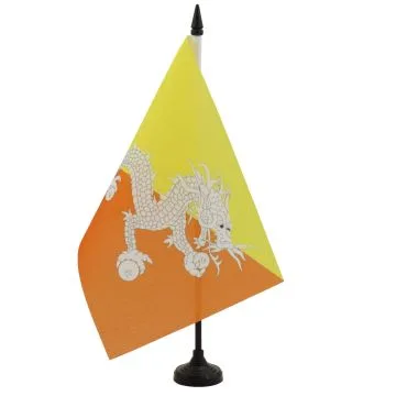 DRAPEAU DE TABLE BHOUTAN 21x14cm - PETIT DRAPEAUX DE BUREAU BHOUTANAIS 14 x 21 cm