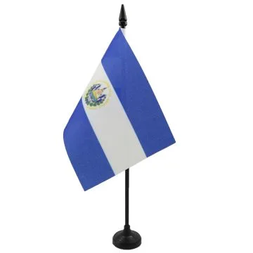 DRAPEAU DE TABLE EL SALVADOR 15x10cm - PETIT DRAPEAUX DE BUREAU SALVADORIEN 10 x 15 cm