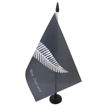 DRAPEAU DE TABLE NOUVELLE-ZÉLANDE FOUGÈRES 21x14cm - PETIT DRAPEAUX DE BUREAU NEO-ZÉLANDAIS - ALL BLACK 14 x 21 cm