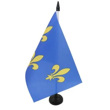 DRAPEAU DE TABLE 3 FLEUR DE LYS BLEU ET OR 21x14cm - PETIT DRAPEAUX DE BUREAU ROYAUME DE FRANCE 14 x 21 cm