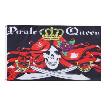 DRAPEAU PIRATE REINE 150x90cm - DRAPEAU CORSAIRE TÊTE DE MORT 90 x 150 cm - DRAPEAUX
