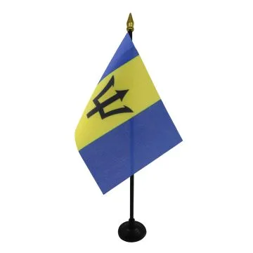 DRAPEAU DE TABLE BARBADE 15x10cm - PETIT DRAPEAUX DE BUREAU BARBADIEN 10 x 15 cm pointe dorée