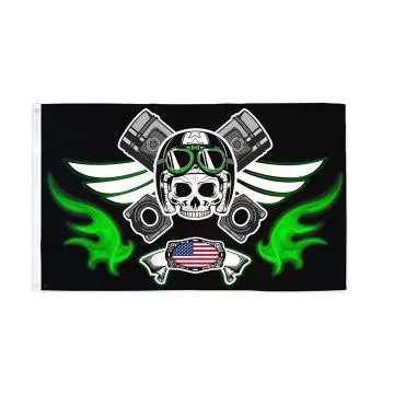 DRAPEAU ETATS-UNIS PISTON CROSSBONES 150x90cm - DRAPEAU TÊTE DE MORT 90 x 150 cm - DRAPEAUX