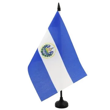 DRAPEAU DE TABLE EL SALVADOR 21x14cm - PETIT DRAPEAUX DE BUREAU SALVADORIEN 14 x 21 cm
