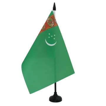 DRAPEAU DE TABLE TURKMÉNISTAN 21x14cm - PETIT DRAPEAUX DE BUREAU TURKMÈNE 14 x 21 cm