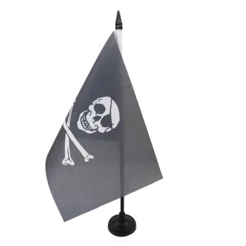 DRAPEAU DE TABLE PIRATE TÊTE DE MORT 21x14cm - PETIT DRAPEAUX DE BUREAU CORSAIRE 14 x 21 cm