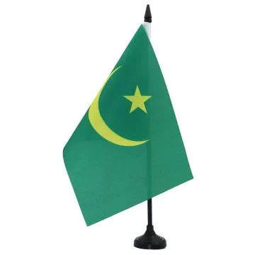 DRAPEAU DE TABLE MAURITANIE 21x14cm - PETIT DRAPEAUX DE BUREAU MAURITANIEN 14 x 21 cm