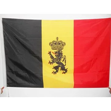 DRAPEAU BELGIQUE AVEC LION 150x90cm - DRAPEAU BELGE ARMOIRIES - GOUVERNEMENT 90 x 150 cm Fourreau pour hampe