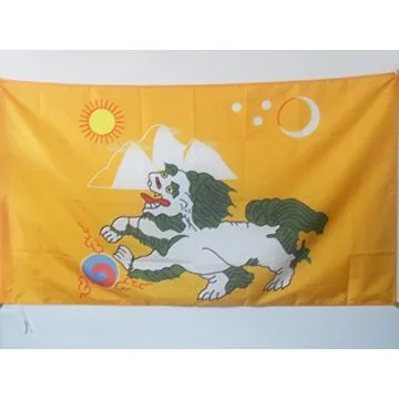 DRAPEAU TIBET 1920-1925 150x90cm - DRAPEAU TIBÍ?TAIN ANCIEN - LION DES NEIGES 90 x 150 cm Fourreau pour hampe