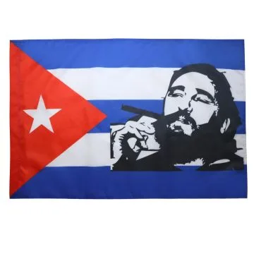 DRAPEAU CUBA AVEC FIDEL CASTRO 150x90cm - DRAPEAU CUBAINE 90 x 150 cm Fourreau pour hampe
