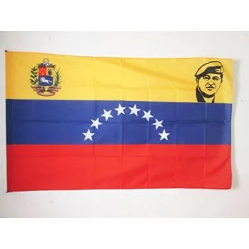 DRAPEAU VENEZUELA AVEC HUGO CHAVEZ 150x90cm - DRAPEAU VENEZUELIEN 90 x 150 cm Fourreau pour hampe