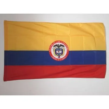 DRAPEAU COLOMBIE AVEC ARMES 150x90cm - DRAPEAU COLOMBIEN 90 x 150 cm Fourreau pour hampe