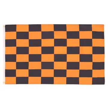 DRAPEAU DAMIER NOIR ET ORANGE 150x90cm - DRAPEAU À DAMIERS 90 x 150 cm - DRAPEAUX