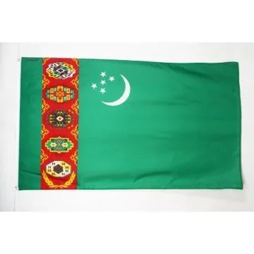 DRAPEAU TURKMÉNISTAN 150x90cm - DRAPEAU TURKMÈNE 90 x 150 cm - DRAPEAUX