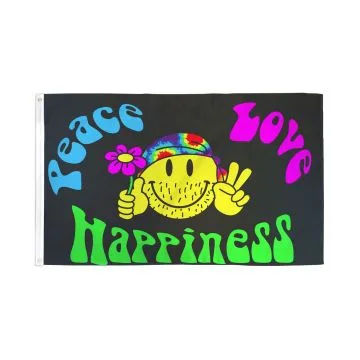 DRAPEAU ARC-EN-CIEL PEACE LOVE AND HAPPINESS 150x90cm - DRAPEAU PAIX AMOUR ET JOIE - RAINBOW 90 x 150 cm - DRAPEAUX