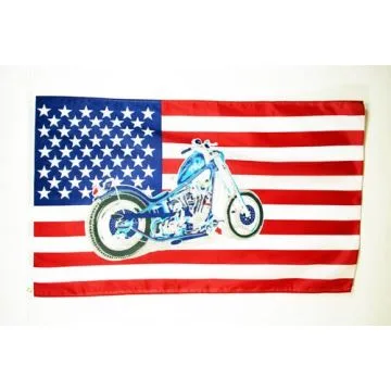 DRAPEAU USA AVEC MOTO 150x90cm - DRAPEAU AMÉRICAIN - ETATS-UNIS 90 x 150 cm - DRAPEAUX
