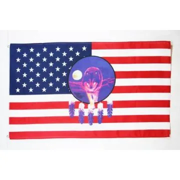 DRAPEAU USA AVEC LOUP 150x90cm - DRAPEAU AMÉRICAIN - ETATS-UNIS 90 x 150 cm - DRAPEAUX