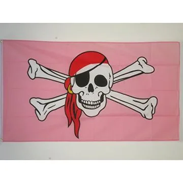 DRAPEAU PIRATE ROSE BANDANA ROUGE 150x90cm - DRAPEAU PINK CORSAIRE 90 x 150 cm - DRAPEAUX