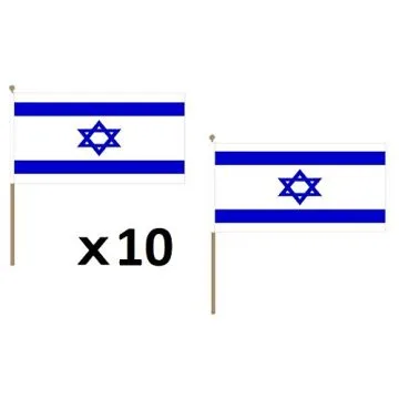 DRAPEAU ISRAÍ?L 45x30cm HAMPE en bois - LOT DE 10 DRAPEAUX ISRAÍ?LIEN 30 x 45 cm