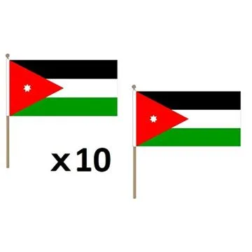 DRAPEAU JORDANIE 45x30cm HAMPE en bois - LOT DE 10 DRAPEAUX JORDANIEN 30 x 45 cm