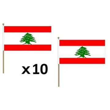 DRAPEAU LIBAN 45x30cm HAMPE en bois - LOT DE 10 DRAPEAUX LIBANAIS 30 x 45 cm