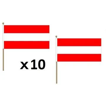 DRAPEAU AUTRICHE 45x30cm HAMPE en bois - LOT DE 10 DRAPEAUX AUTRICHIEN 30 x 45 cm
