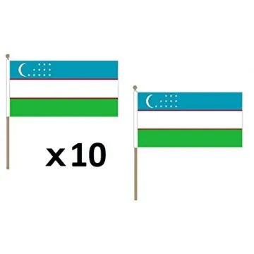 DRAPEAU OUZBÍ?KISTAN 45x30cm HAMPE en bois - LOT DE 10 DRAPEAUX OUZBEK 30 x 45 cm