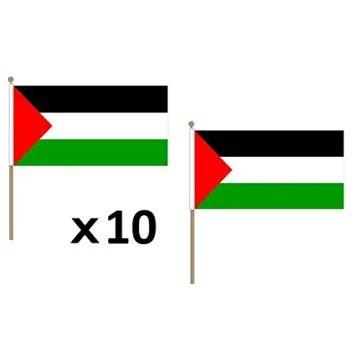 DRAPEAU PALESTINE 45x30cm HAMPE en bois - LOT DE 10 DRAPEAUX PALESTINIEN 30 x 45 cm