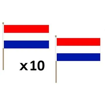 DRAPEAU PAYS-BAS 45x30cm HAMPE en bois - LOT DE 10 DRAPEAUX HOLLANDAIS 30 x 45 cm