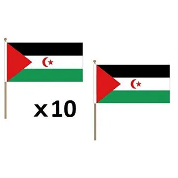 DRAPEAU SAHARA OCCIDENTAL 45x30cm HAMPE en bois - LOT DE 10 DRAPEAUX SAHRAOUI 30 x 45 cm