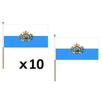 DRAPEAU SAINT MARIN 45x30cm HAMPE en bois - LOT DE 10 DRAPEAUX SAINT-MARINAIS 30 x 45 cm