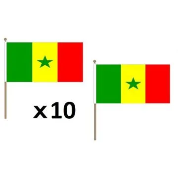 DRAPEAU SÍ?NÍ?GAL 45x30cm HAMPE en bois - LOT DE 10 DRAPEAUX SÍ?NÍ?GALAIS 30 x 45 cm