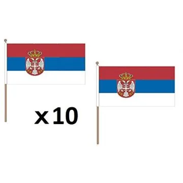 DRAPEAU SERBIE 45x30cm HAMPE en bois - LOT DE 10 DRAPEAUX SERBE 30 x 45 cm