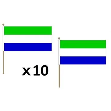 DRAPEAU SIERRA LEONE 45x30cm HAMPE en bois - LOT DE 10 DRAPEAUX SIERRA-LÍ?ONAIS 30 x 45 cm