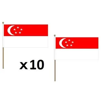 DRAPEAU SINGAPOUR 45x30cm HAMPE en bois - LOT DE 10 DRAPEAUX SINGAPOURIEN 30 x 45 cm