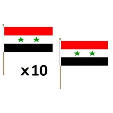 DRAPEAU SYRIE 45x30cm HAMPE en bois - LOT DE 10 DRAPEAUX SYRIEN 30 x 45 cm