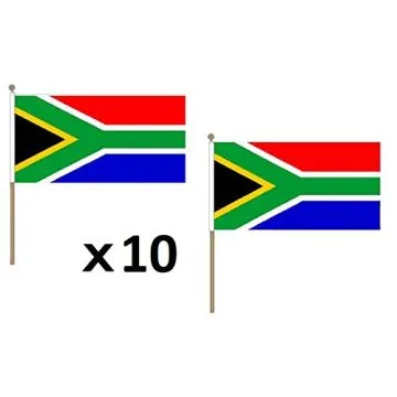 DRAPEAU AFRIQUE DU SUD 45x30cm HAMPE en bois - LOT DE 10 DRAPEAUX SUD AFRICAIN 30 x 45 cm