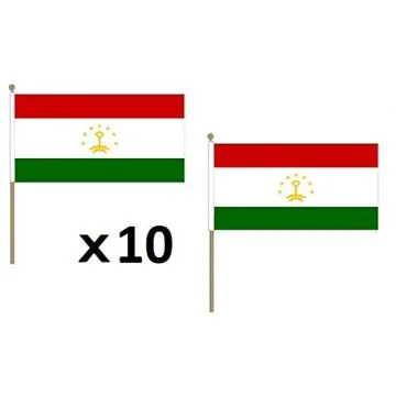 DRAPEAU TADJIKISTAN 45x30cm HAMPE en bois - LOT DE 10 DRAPEAUX TADJIK 30 x 45 cm